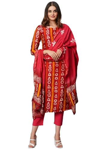 Image of ANNI DESIGNER Women Cotton Blend Kurta with Pant & Dupatta