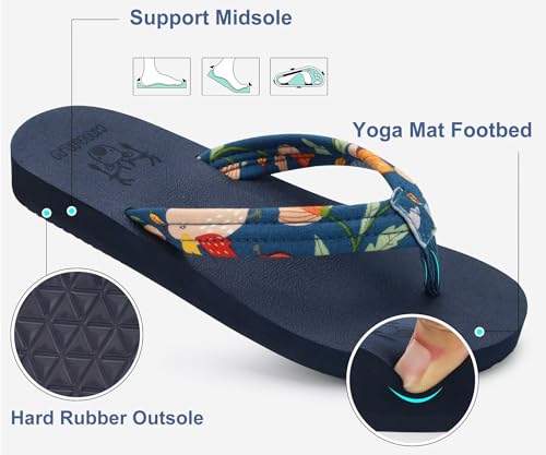 Image of KuaiLu Womens Arch Support Flip Flops Ladies Comfort Lightweight Soft Yoga Mat Cushion Walking Thong Sandals