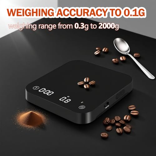 Image of Mini Coffee Scale with Timer Automatic, 0.1g /2000g Rechargeable Precision Espresso Scale