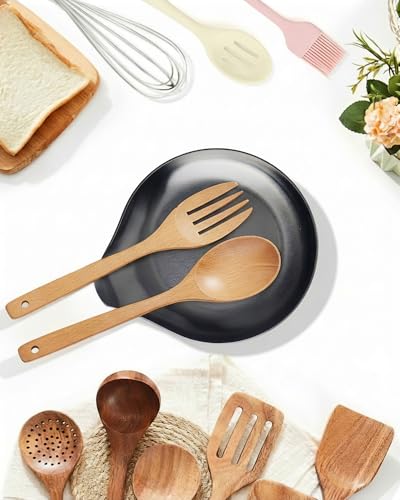 Image of VanlonPro Stainless Steel Spoon Rest, Spatula Ladle Holder, Stainless Steel Utensil Spoon Rest Holder, Brushed Finish, Dishwasher Safe 5.9 x 5.1 Inch (Round Black 1PC)