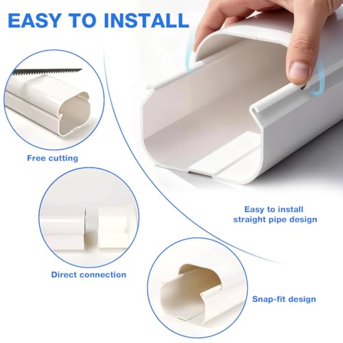 Image of HASTHIP 8Pcs Air Conditioner Pipe Concealing Set, 3'' Width, 40'' Straight Pipes and Vertical /Horizontal Elbows, Universal PVC Indoor Outdoor Pipe Cover, Decorative PVC Tubing Cover Kit