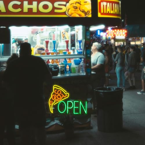 Image of Pizza Neon Sign, Open Neon Light for Business Wall Decor, Dimmable LED Neon Pizza Open Sign for Restaurant, Home Kitchen, Game Room Decor