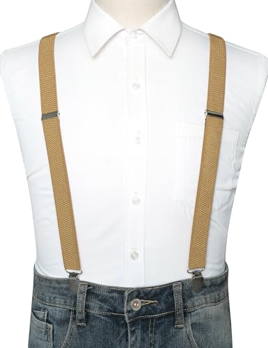 Image of RBOCOTT Mens Solid Color Suspender with 3 Cilps Adjustable Braces