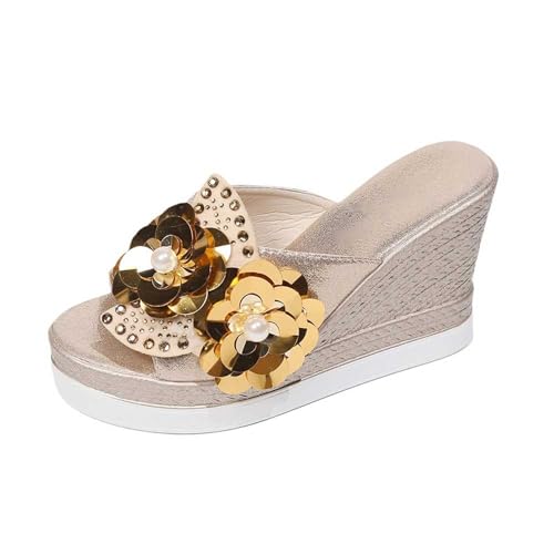 Sandalias para mujer con tacón, sandalias de cuña para mujer, zapatos de tacón alto, con flores, cuñas, zapatos de playa, zapatos de playa, elegantes y cómodos, zapatos de verano antideslizantes