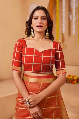 Image of StyleScope Women's Kota Doria Cotton Zari Checks Manipuri Saree With Unstitched Blouse Piece (Malanng)
