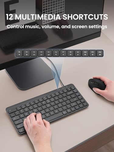 Image of Perixx PERIBOARD-407B Mini Keyboard - Black - USB - 12.60 x5.55 x0.98 Dimension - Piano Finish - Chiclet Key Design - US English Layout