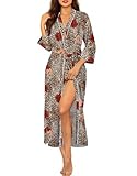 Ekouaer Women Kimono Robes Lightweight Long Bathrobe Knit Soft Sleepwear Casual Loungewear with Pockets(Leopard Print, Mediuml)
