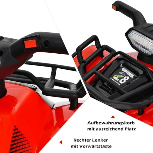 FANTASK Elektro Kinderquad Rot 2 km/h, 6V Mini Elektroquad mit Musik, Hupe und LED Scheinwerfer, Kinder Quad mit Stauraum, für Kleinkinder ab 18 Monaten – Bild 6
