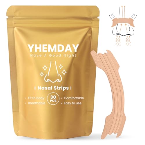 Yhemday Nasal Strips for Snoring, 30 Count Nose Strips Breathing, Nose Tape for Sports and Sleep (Tan)