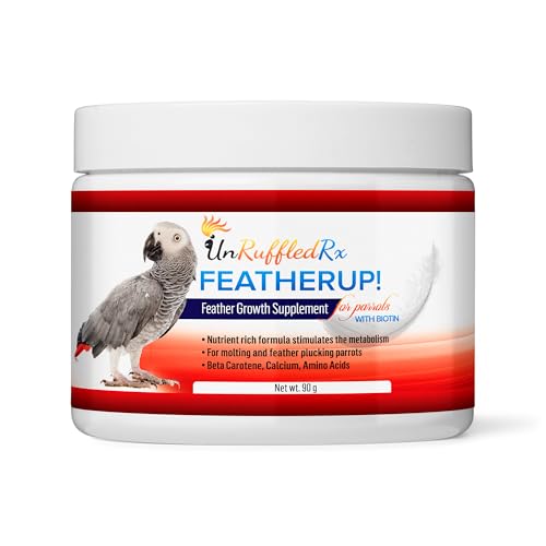 FeatherUp! Bird Vitamins with Biotin for Beautiful Plumage – Feather Growth Supplements for Parrots – 90 gm – 240 Servings