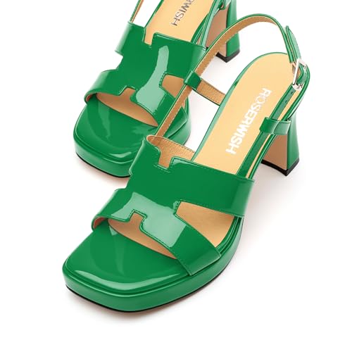 Image of ROSERWISH Heels for Women Chunky Block Platform High Heels Square Open Toe Strappy Heel Sandals Wedding Party Prom Fashion Slingback Dress Pump Sandals Shoes