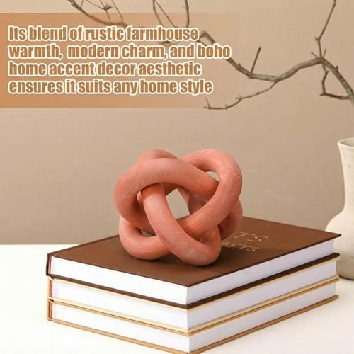 Image of Yalikop 3 Link Wood Knot Decor Rustic Home Decor Accents Hand Carved Coffee Table Decoration, Boho Chain Link Decoration, Modern Shelf, Rustic Objects for Home Living Room Bedroom(Orange)