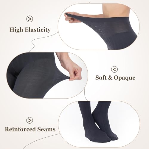 Aaronano Women's Cable Knit Tights Soft Sweater Opaque Fall Winter Warm Tights for Women Under Dress Ribbed Knit Patterned Leggings Striped Thick Stockings(Dark Grey,L)