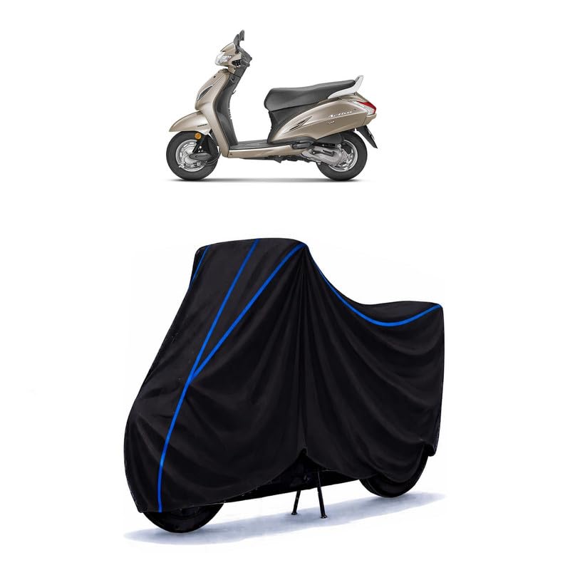 Image of Scooty Cover Water Resistant for Activa 6G | Universal Scooter & Bike Cover | Heavy Duty UV Dust, Rain & Scratch Protection | Elastic Fit All Weather Indoor Outdoor | Black with Blue Piping