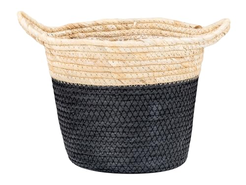 Korb Rund H20cm Natur Schwarz Pflanzkorb Geflochten Aufbewahrung Boho Deko Blumenkorb Blumendeko Blumentopf Tischdeko Baddeko