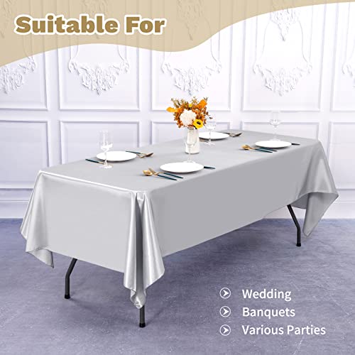 Ymhpride 12-Pack Silver Rectangle Tablecloths, Satin Tablecloths, 57X108 Inch Bright Silk Tablecloths, Smooth Fabric Table Decorations, For Wedding Table Decoration… #TOP6
