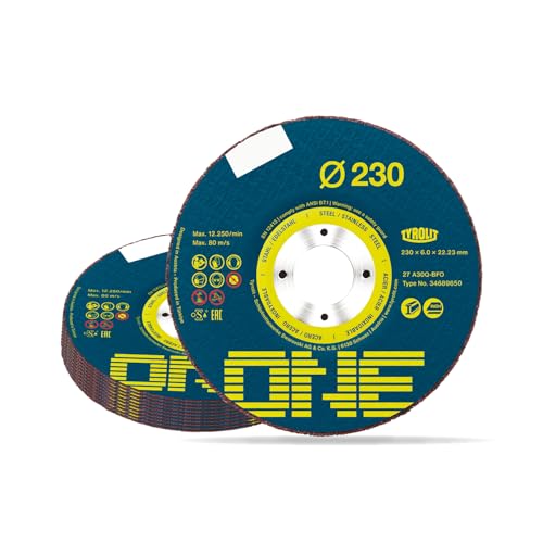 TYROLIT ONE 2-in-1 125mm Grinding Discs for Steel and Stainless Steel - Abrasive Angle Grinder Discs for Metal - 230 mm x 6.0 mm x 22.23 mm, 10-Pack