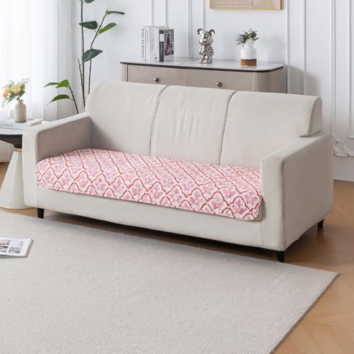 Image of House of Quirk 'Mughal Series' Printed Quilted Sofa Cover for 1 /2 /3 /4 Seater - Anti-Slip, Washable Couch Protector Slipcover (Three Seater, Peach Blush, 80x150 cm)