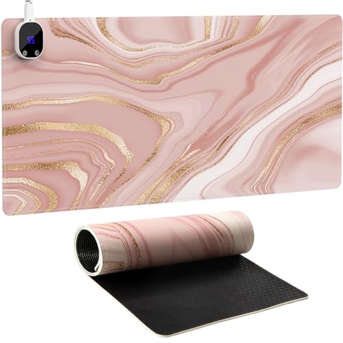 HAOCOO Heated Desk Pad, 4 Levels, Auto-Off, PU Leather, Pink