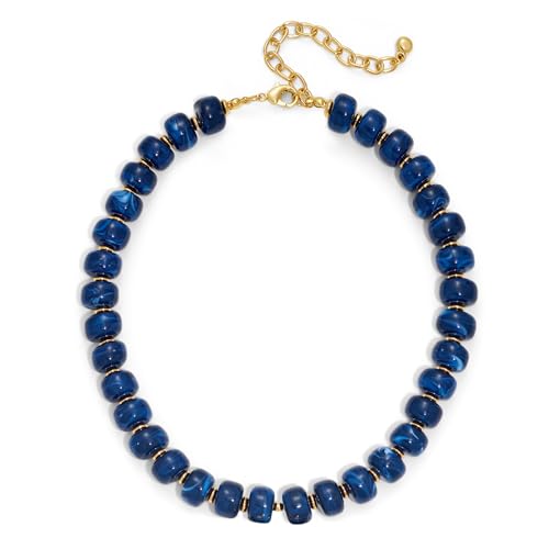 LILIE&WHITE Collier ras du cou en résine bleu foncé pour femme - Style bohème tendance - Perles en acrylique - Fait à la main - Cadeau idéal