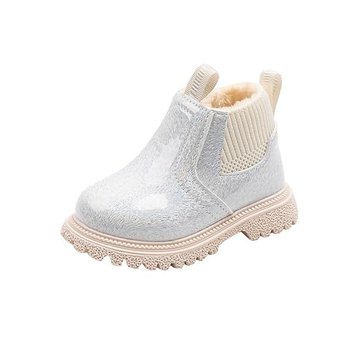 Girls Winter Ankle Boots Side Zip Fuzzy Fleece Lined Slip On Warm Casual Short Booties Faux Leather Combat Boot