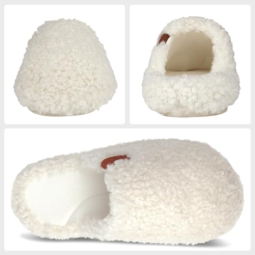 Image of Womens Fuzzy Slippers Wide Width Ladies Arch Support Memory Foam Slippers Warm Comfy faux fur Slip On Indoor House Shoes