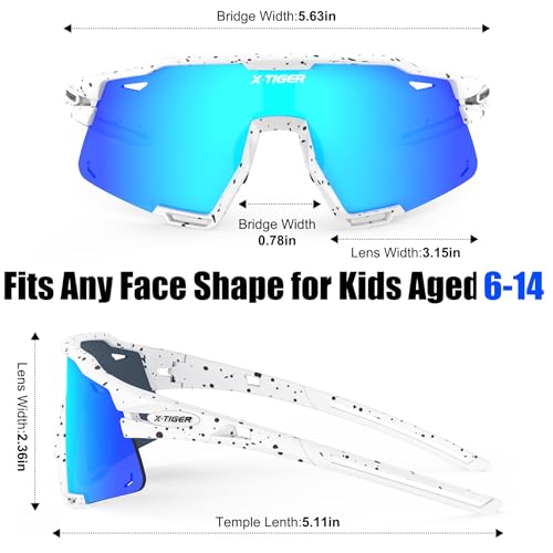 Image of X-TIGER Polarized Kids Sunglasses Youth Baseball Sunglasses UV400 Boys Girls Sports Sun Glasses for Softball Cycling Scooter