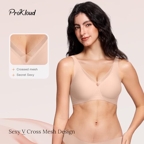Image of ProKloud WirelessTriangle Bralettes for Women Plunge Unlined Unpadded Bras | No Underwire Comfortable Everyday Tshirt Bra,Hook and Eye Closure