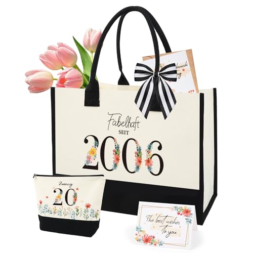 Belillpipi 20. Geburtstag Geschenk Frau, Vintage 2006 Canvas Einkaufstasche & Kosmetiktasche Set mit Geburtstagskarte und Umschlag, Geburtstagsgeschenk f&uuml;r Freundin, Schwester