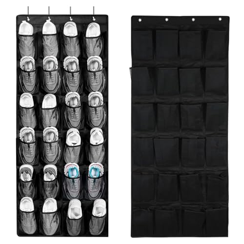 Yunyige Range Chaussures Suspendu,Rangement Chaussure Porte,24 Poches Porte Chaussures Suspendu,Over the Door Storages,Range Chaussure Gain de Place (Noir)