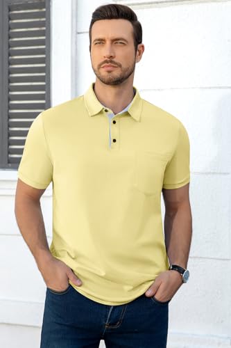 Polo para hombre de manga corta con rayas contrastantes y cuello, con bolsillo | Polos casuales de verano con botones miniatura 3