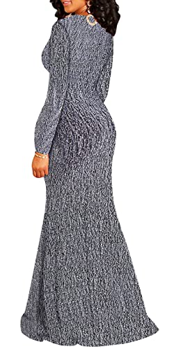 Image of Formal Long Sleeve Dress for Women Sequin Bodycon Ruched Sparkly Dresses