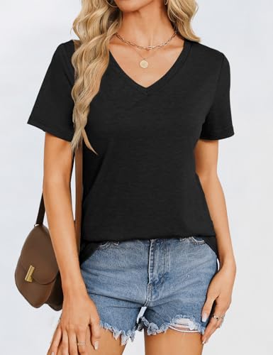 Womens Short Sleeve T Shirts V Neck Tops Summer Trendy Comfy Casual Basic Tee Shirt2