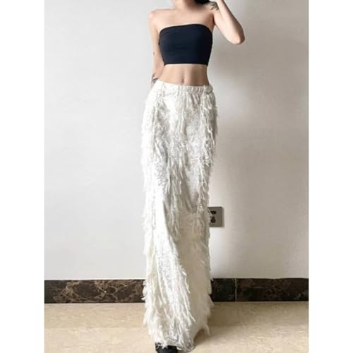 Apricot Fringe Skirt Patchwork Wrap Elastic Waist Fishtail Elegant Slim Fit Summer Casual Streetwear Skirt3
