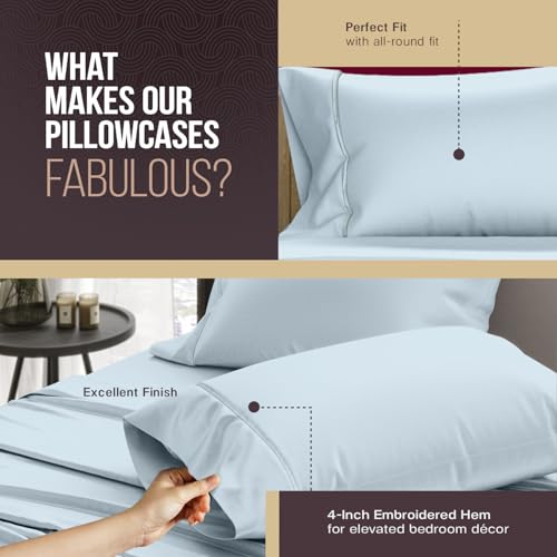 Image of TEXAS LINEN CO. 100% Egyptian Cotton Pillowcases King Size - 2000 Series Luxury Cotton Pillow Case Set of 2, Soft & Breathable, Envelope Closure Hotel Quality Pillowcase (21 x 41, Light Blue)