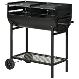 Outsunny Barbacoa de Carbón Ajustable para Exterior 90x45x96 cm Negro
