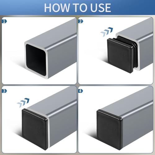 Image of 20 Pack End Cap Square Tubing Black Plastic Plug, for End Caps for Metal Tubing, Chair Leg Inserts for Metal Legs 2 Sizes (1'' Inch 0.75'' Inch)