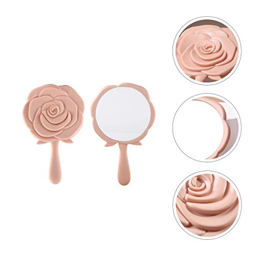 FRCOLOR 2Pcs Handheld Maquiagem Rose Flor Em Forma de Espelhos Cosméticos Espelhos Espelhos De Cabel