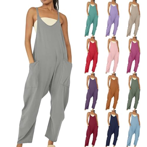 Overol para mujer, talla grande, overol de verano de algodón y lino para mujer, traje de pierna recta del Reino Unido, overol para mujer, talla 14, overol de bandeau, talla 18, overol con bolsillos