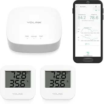 Smart Wireless Temperature/Humidity Sensor Wide Range for Freezer Fridge Monitoring Pet Cage/Tank Monitoring, App Alerts, Text/SMS, Email Alerts, Compatible with Alexa IFTTT, 2 Pack - Hub Included