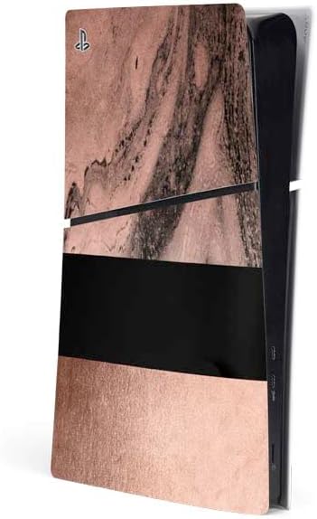 Skinit Decal Gaming Skin Compatible with PS5 Slim Digital Edition Console - Black and Rose Gold Marble Split Design