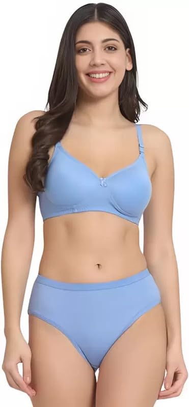 Image of Women's Cotton Full Coverage Lightly Padded Wire Free Sexy Bra Panty Lingerie Set Honeymoon Bikni Set for Girl's Combo Pack of 3
