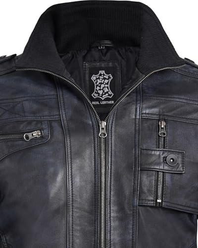 Image of fjackets Mens Leather Jacket - 100% Real Lambskin Cafe Racer Leather Jacket Men Moto Style Jackets