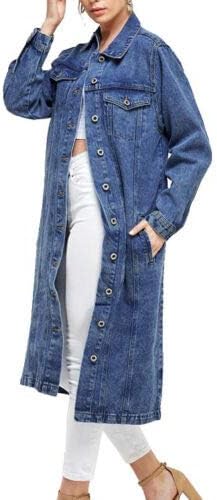 vkwear Women's Long Casual Maxi Length Denim Cotton Coat Oversize Button Up Jean Jacket - Image 4