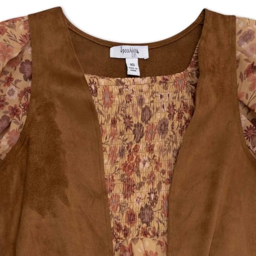 Speechless Girls' Puff Sleeve Smocked Bodice Chiffon Dress and Fringe Vest4