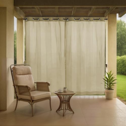 Image of HIPPO HDPE Coated Waterproof Outdoor Balcony Curtain 260 GSM - Rain, Sun & Dust Protection Light Filtering Curtains for Home, Garden, Veranda & Hotel (4 Feet X 4.5 Feet, 2IN1 Ivory-Glow, 1 PC)