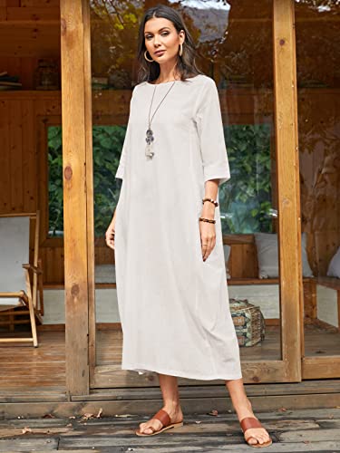 Image of Celmia Autumn Solid Loose Long Maxi Dress Cotton Caftan