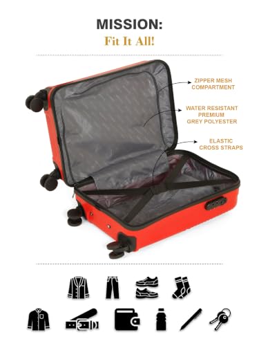 Image of Teakwood Set of 3 8 Wheels Trolley Bag, Hard Cabin with Zipper Closure, Adjustable Push Button & Cross Side Strap, Number Lock System 360 Degree (Set of 3, Red)