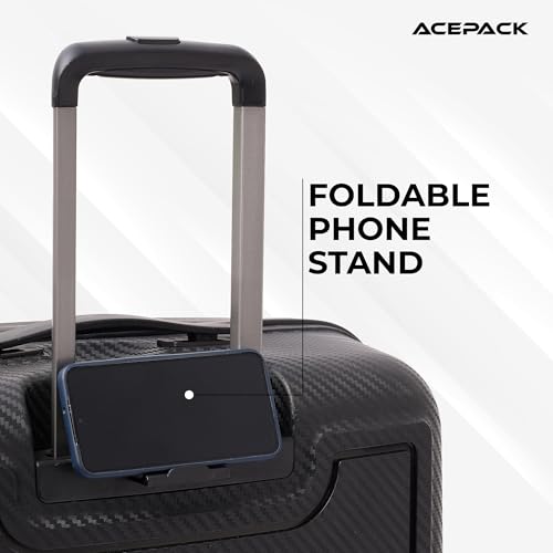 Image of ACEPACK Carbon 58 cm Small Cabin Size Hard-Sided Luggage Trolley Bag - Lightweight & Durable Polypropylene Suitcase with Anti-Theft Zipper & Number Lock for Travel (20, Black)