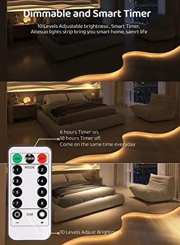 Aitesuo 10Ft Led Strip Lights Battery Powered, Warm White Flexible Tape Lights Battery Operated With Remote, Self-Adhesive, Cuttable, Timer, Waterproof Led Lights For Bedroom, Kitchen, Cabinet Decor #TOP4